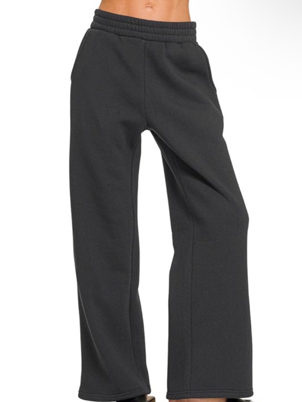 Zenana Fleece Wide-Leg Lounge Pants Black - Picture 2 of 2